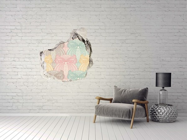 Hole in the wall decal Winged owls against a stone background