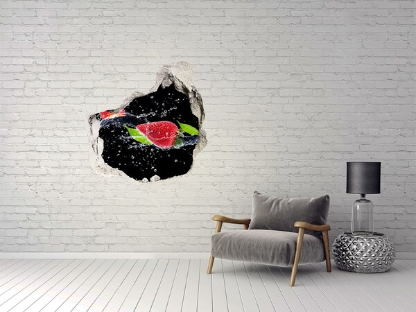 3D wall hole Strawberries and water