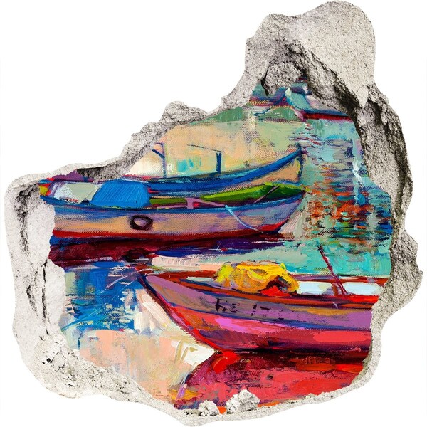 3D wall hole Picturesque boats on the water