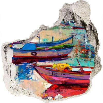 3D wall hole Picturesque boats on the water