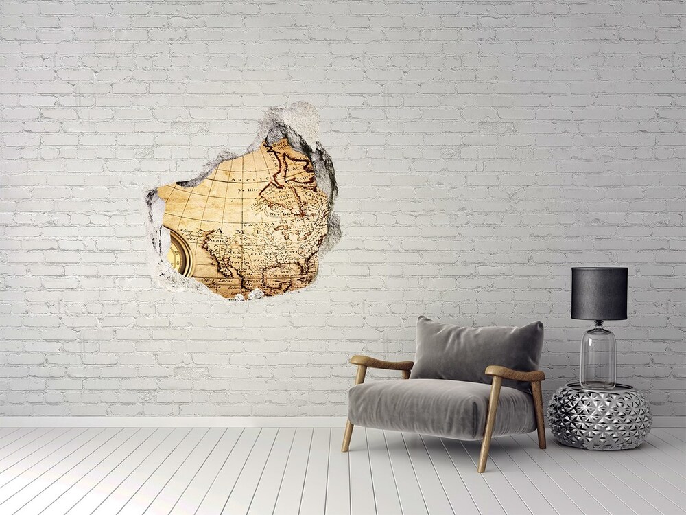 Hole wall sticker Compass on the map