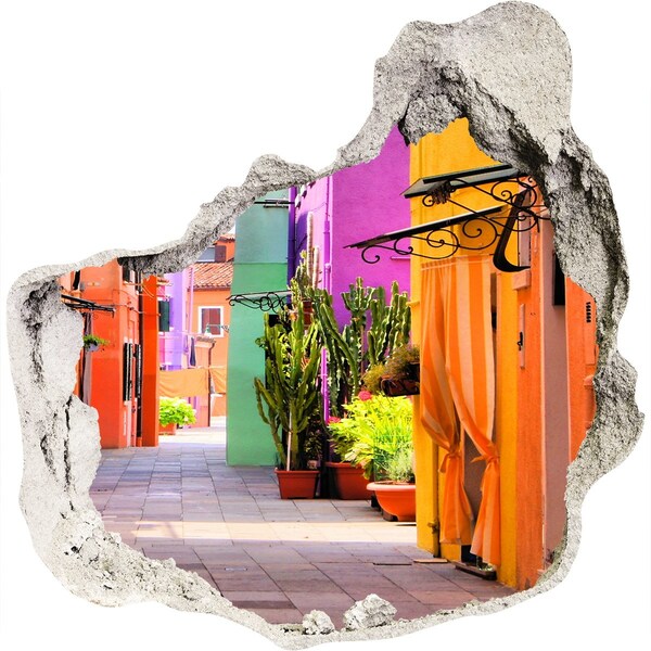 3D wall hole wallpaper A colorful street in Mexico
