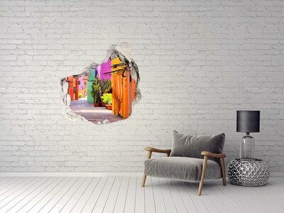 3D wall hole wallpaper Colorful streets