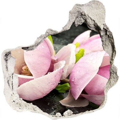 3D wall hole wallpaper Magnolia flowers through a hole in the wall