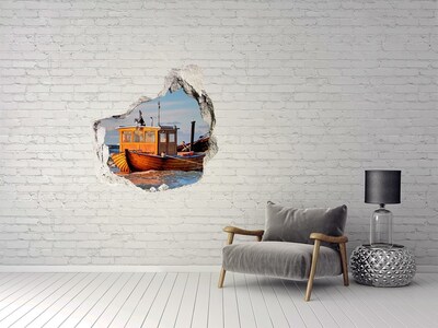 Hole wall sticker Fishing boat