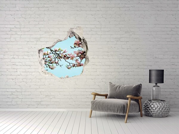 Hole wall sticker Spring magnolias in a blue sky