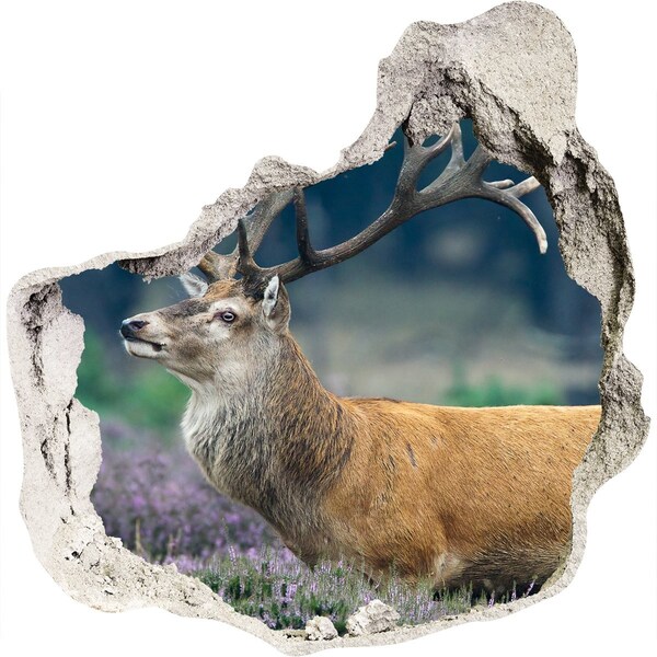 Hole in the wall sticker Deer among lavender