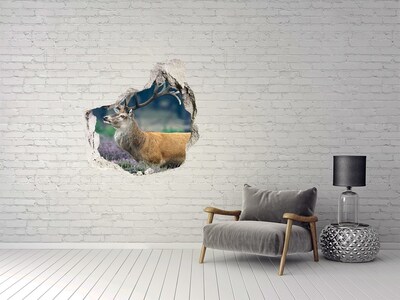 Hole in the wall sticker Deer among lavender