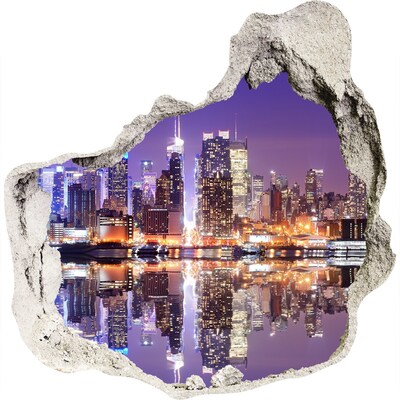 3D wall hole wallpaper New York at night