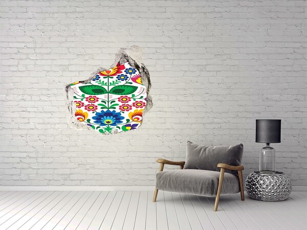 Hole in the wall sticker Floral pattern on a concrete background