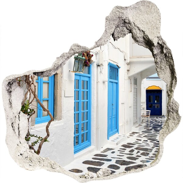 3D wall hole wallpaper The charming streets of Greece