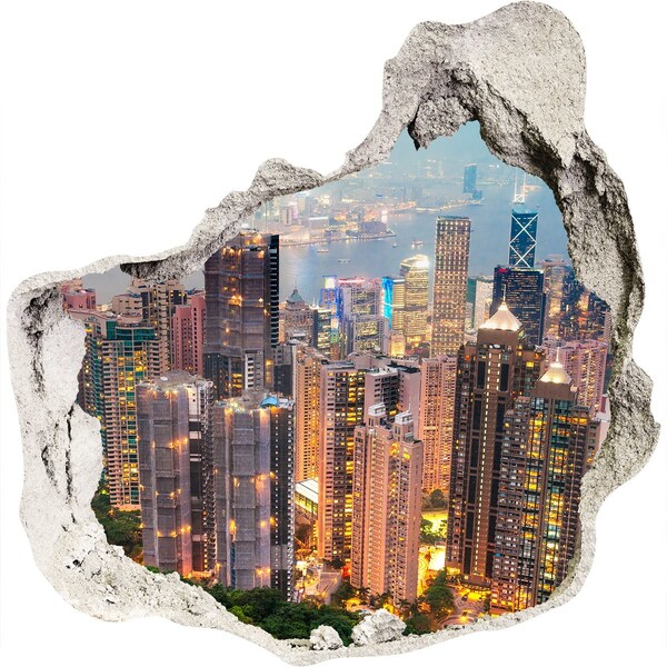 Hole in the wall decal View of Hong Kong at night