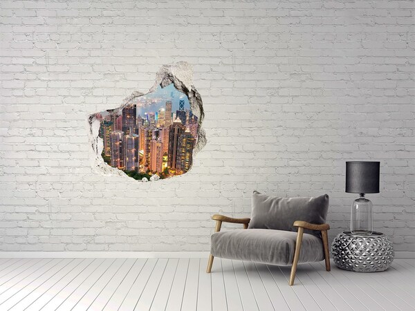 Hole in the wall decal View of Hong Kong at night
