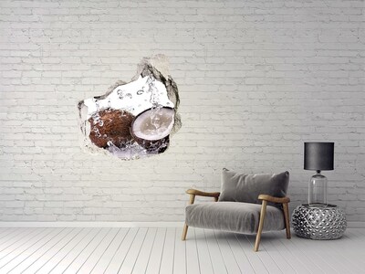3D wall hole wallpaper Coconut Oasis with a Waterfall