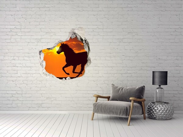 Hole wall sticker Horse at sunset