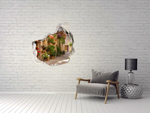Hole in the wall sticker A charming street with flowers