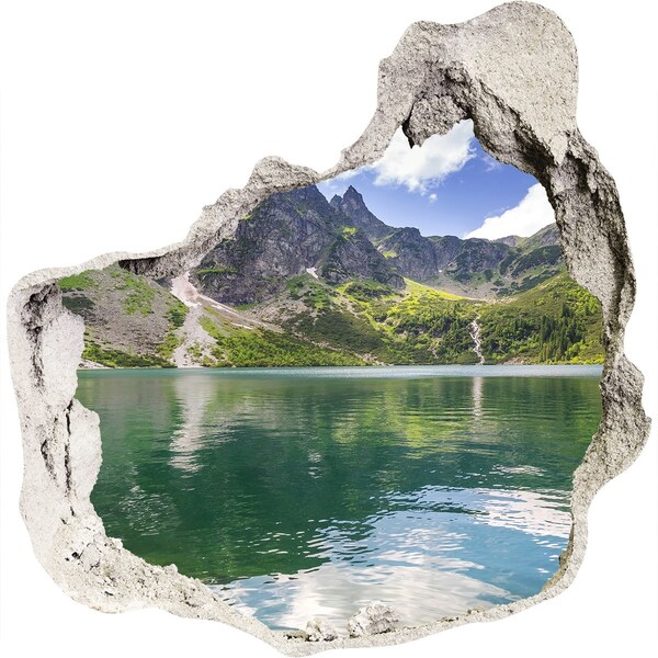 3D wall hole Mountain lake in the valley