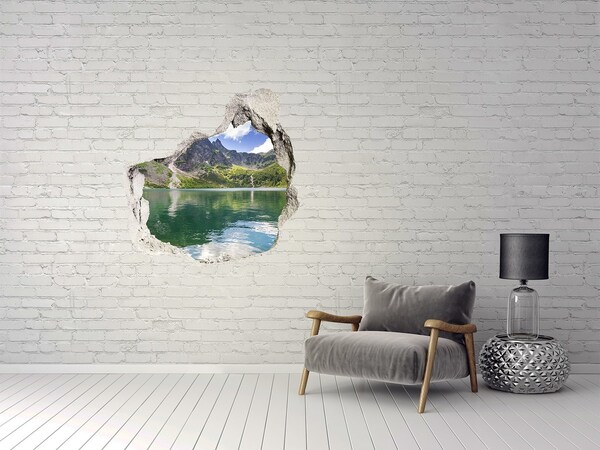 3D wall hole Mountain lake in the valley
