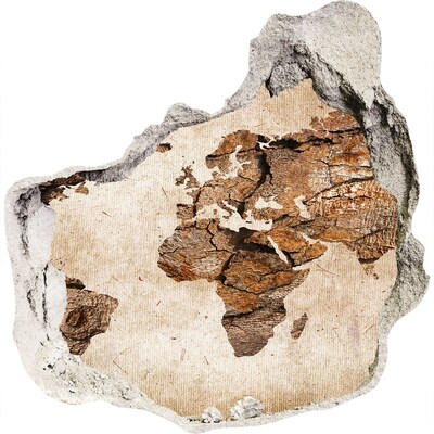 Hole wall sticker A damaged wall with a world map