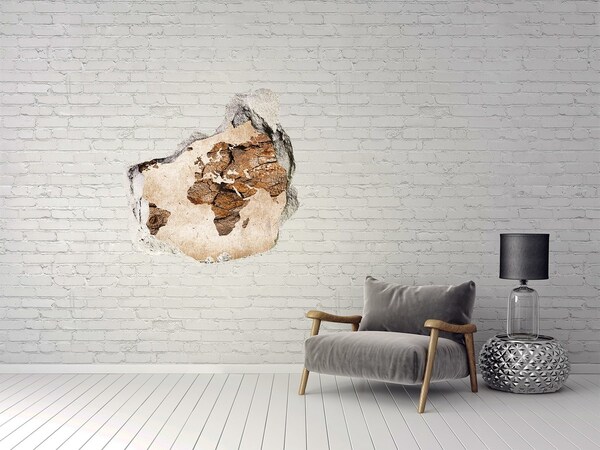 Hole wall sticker World map wood