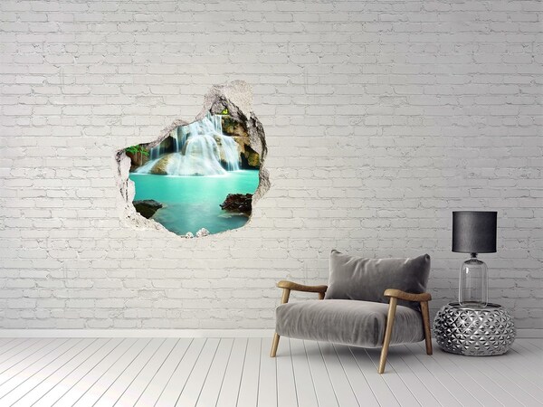 Hole wall sticker A waterfall in a tropical paradise