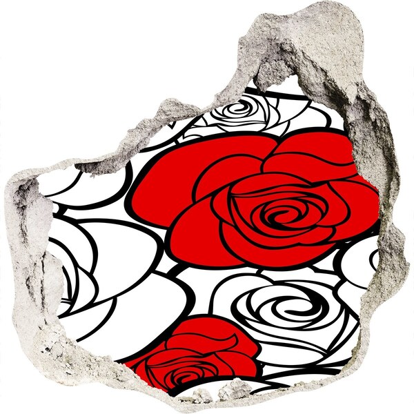 Hole wall sticker Red roses in a hole in the wall