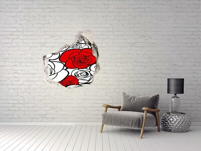 Hole wall sticker Red roses in a hole in the wall