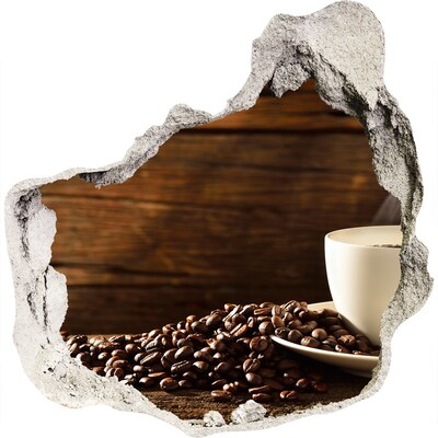 Hole wall sticker Coffee and beans on a wooden background