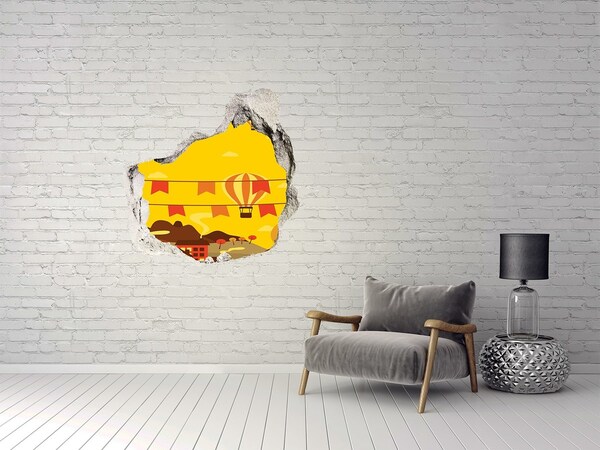 Hole wall sticker Balloon landscape in the mountains