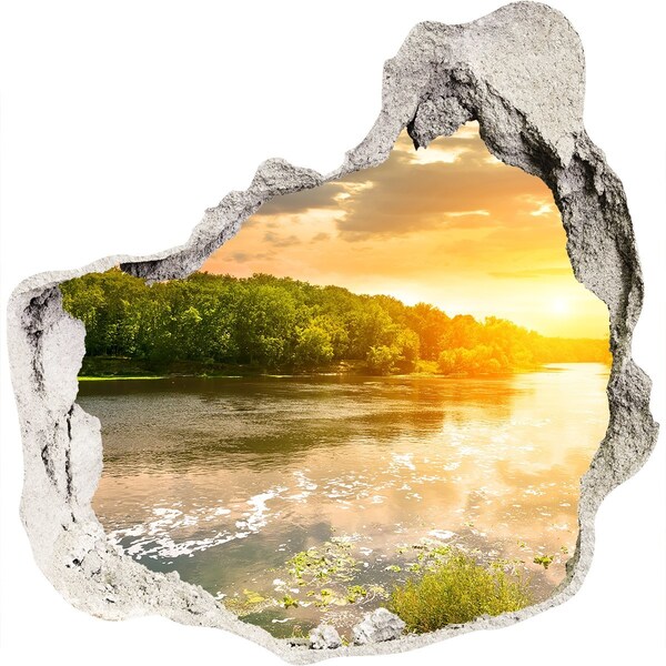 3D wall hole Sunset over the river