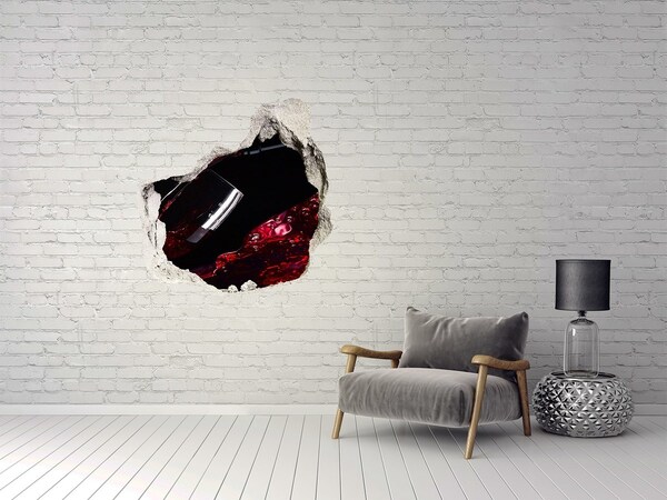 3D wall hole wallpaper Red wine in a broken wall