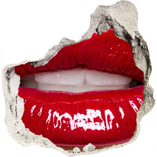 Hole wall sticker Red lips in a hole in the wall