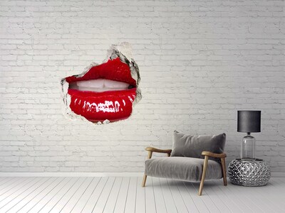 Hole wall sticker Red lips in a hole in the wall