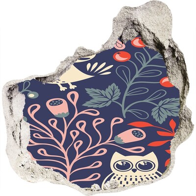 Hole in the wall sticker Floral pattern with owls