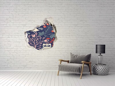 Hole in the wall sticker Floral pattern with owls