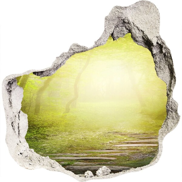 3D wall hole wallpaper Green forest in the sun's rays