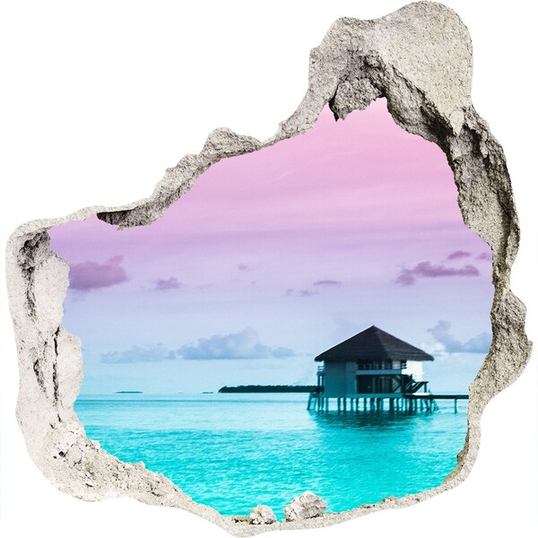 3D wall hole wallpaper A tropical oasis by the water