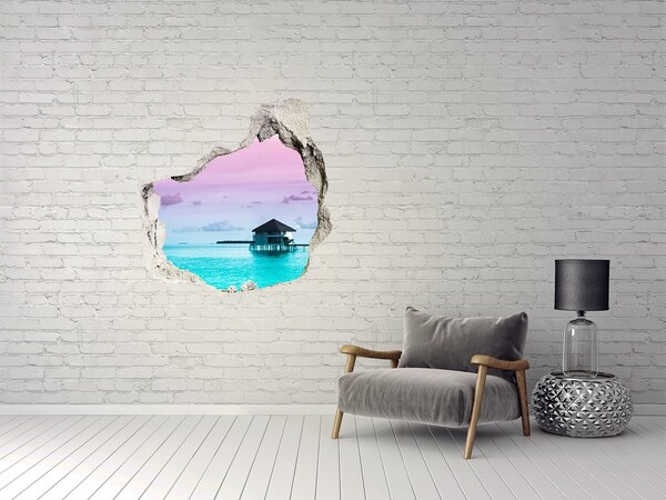 3D wall hole wallpaper A tropical oasis by the water