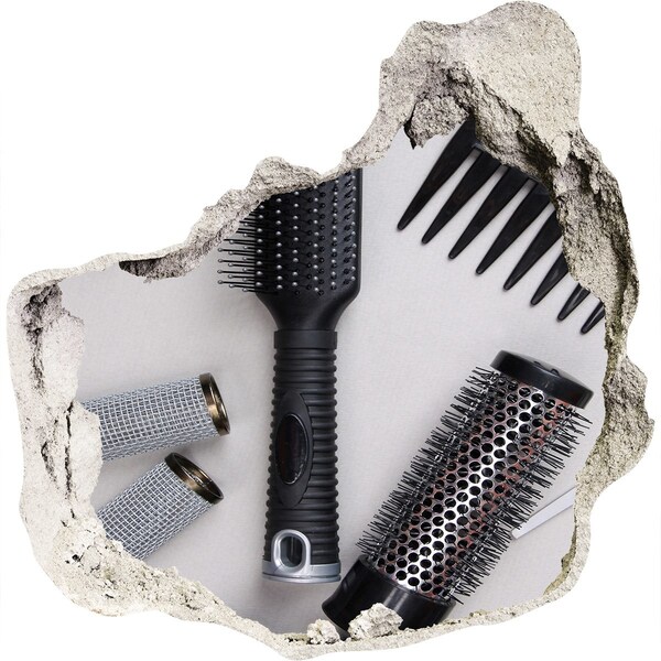 Hole in the wall decal Hairdressing accessories in a hole in the wall