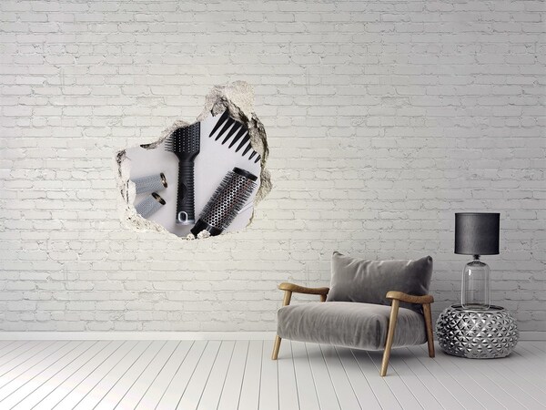 Hole in the wall decal Hairdressing accessories in a hole in the wall