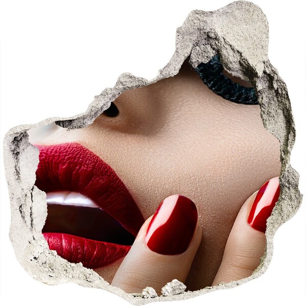 Hole in the wall decal Sensual woman with red lips