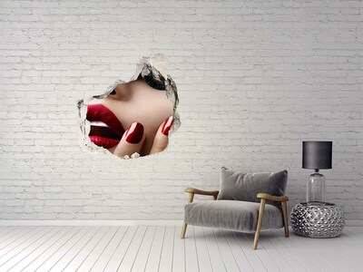 Hole in the wall decal Sensual woman with red lips
