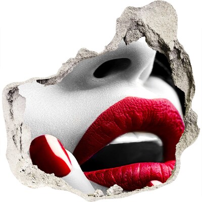 3D wall hole wallpaper Sensual Lips in Concrete