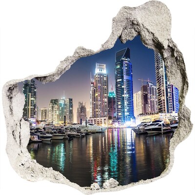 3D wall hole wallpaper A modern city by the water