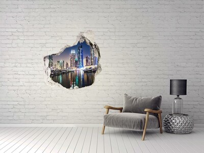 3D wall hole wallpaper A modern city by the water