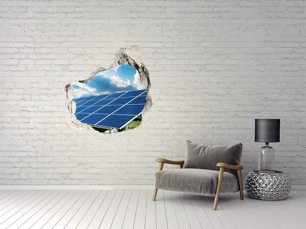 Hole wall sticker Solar panels in the clouds
