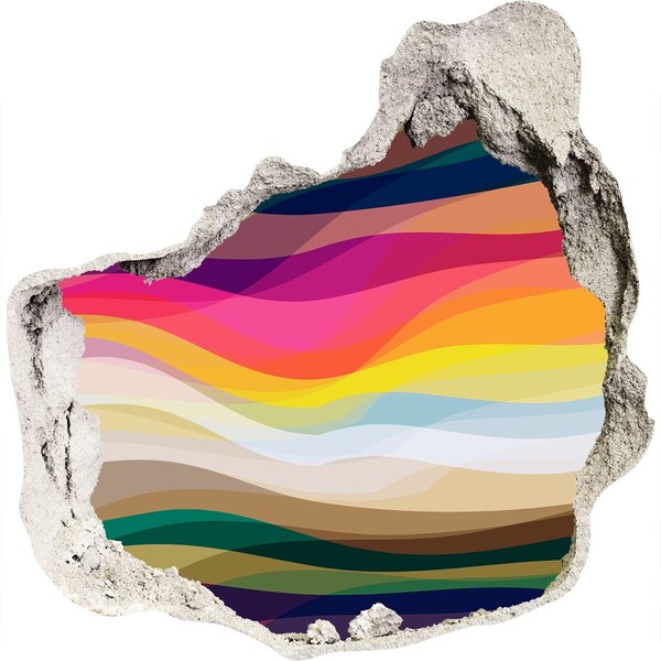 Hole in the wall sticker Colorful waves on a concrete background