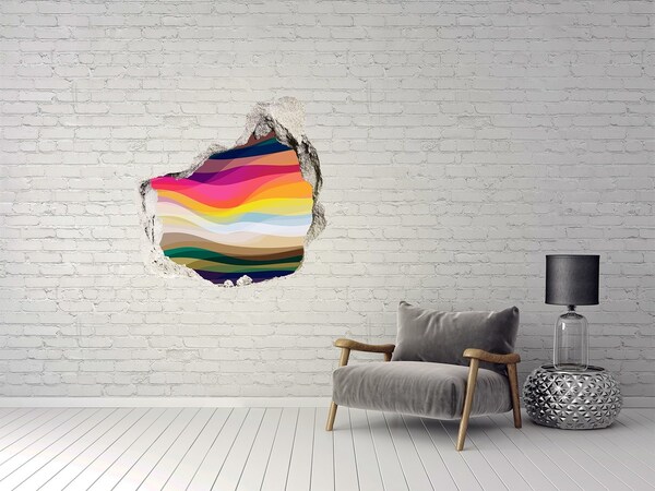 Hole in the wall sticker Colorful waves on a concrete background