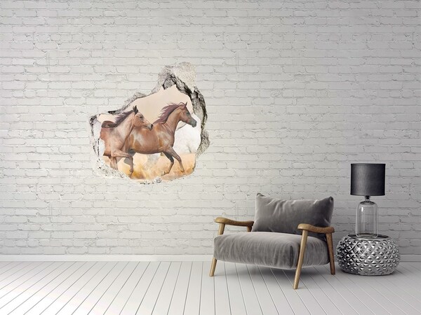 Hole wall sticker Galloping horses in the wild