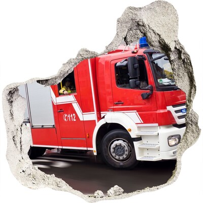 Hole wall sticker Fire truck in action